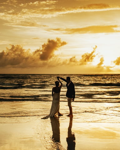 Beach wedding at sunset in Port Aransas